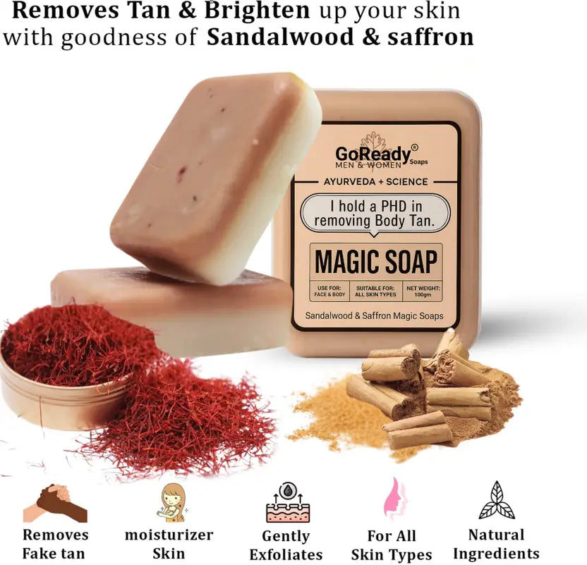 Magic Soap Sandal Wood And Saffron for DeTan and Glowing Brightening Skin  (100 g)