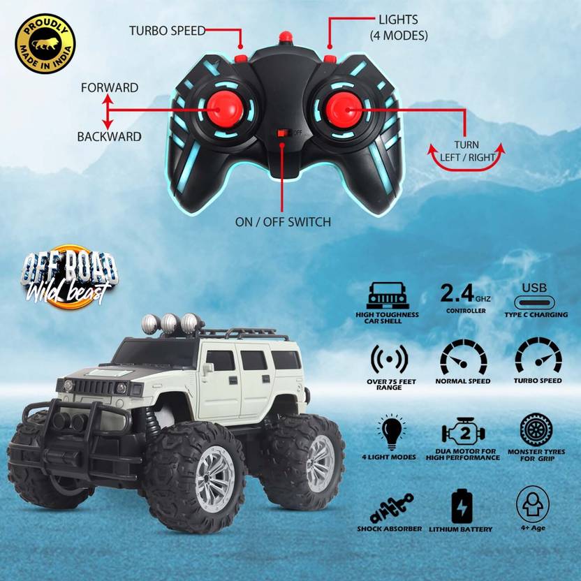 Frendo Off Roader Rechargeable Remote Control Monster Truck for Kids  (Grey)