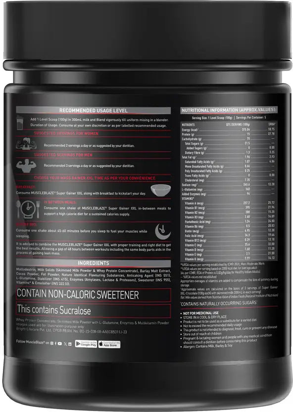 MUSCLEBLAZE Super XXL, For Muscle Weight Gainers/Mass Gainers  (500 g, Chocolate)