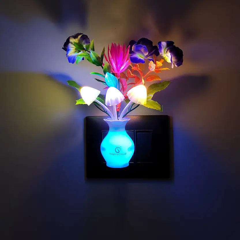 InspireCloud auto ON/Off Sensor Mushroom Shape LED with Multicolor Illuminated and Flowers Night Lamp  (16 cm)