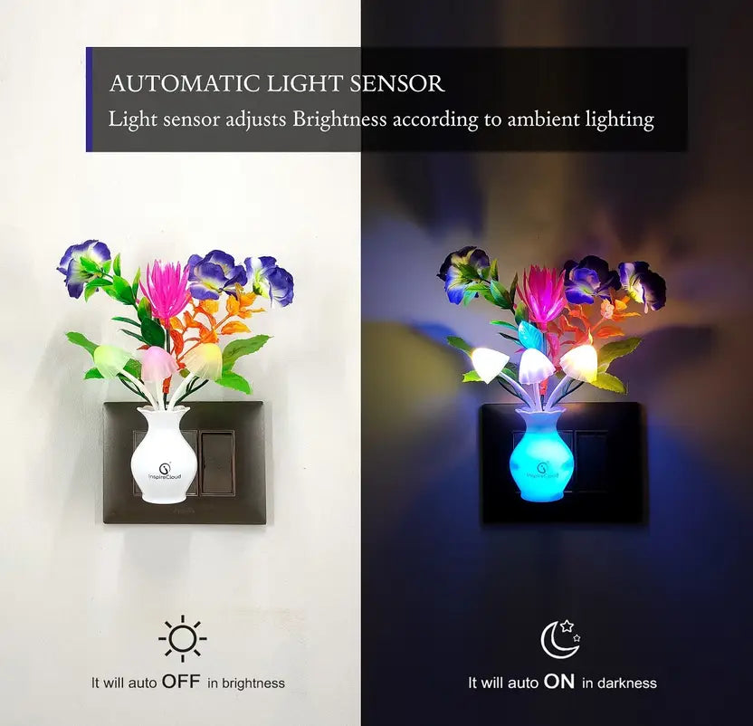 InspireCloud auto ON/Off Sensor Mushroom Shape LED with Multicolor Illuminated and Flowers Night Lamp  (16 cm)