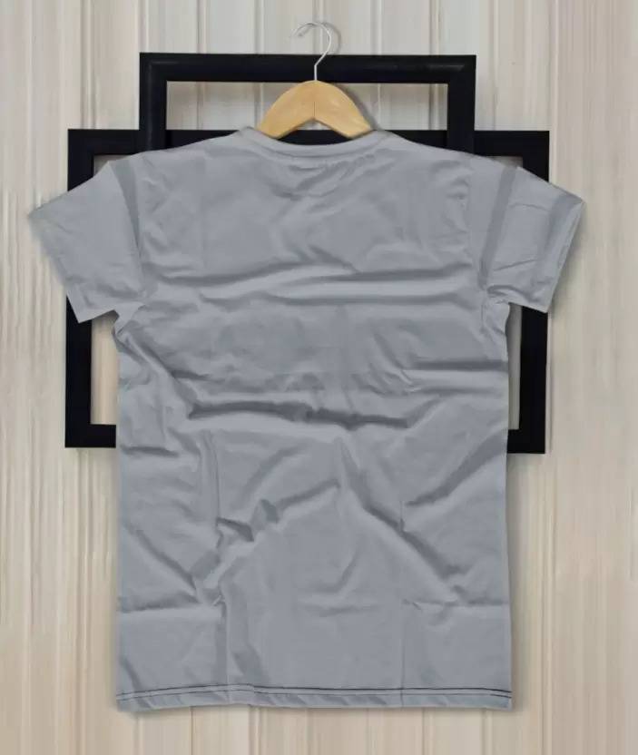 Men Striped Round Neck Polyester Grey T-Shirt