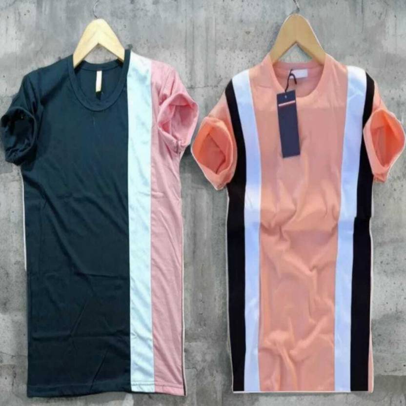 Men Striped Round Neck Polyester Grey T-Shirt