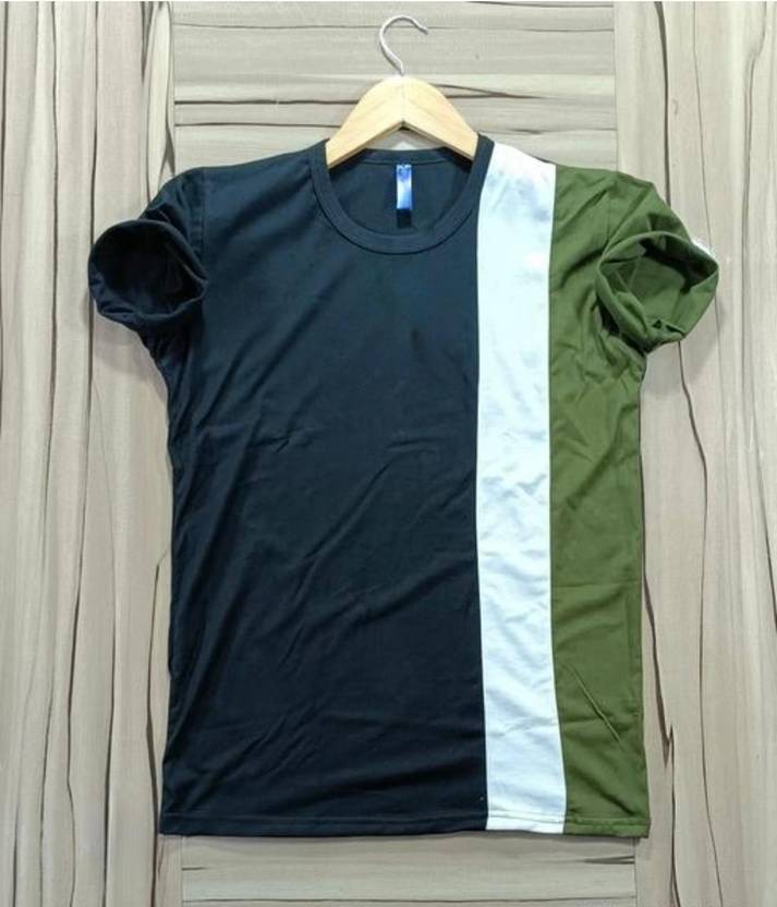 Men Striped Round Neck Polyester Grey T-Shirt