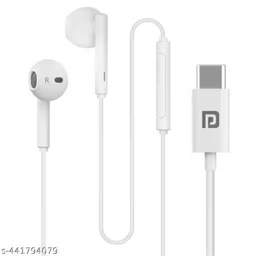 Portronics Conch Theta C in Ear Type C Wired Earphones with in Line HD Mic, Powerful Audio, 14.2mm Driver, Unique Earbuds Design, TPE Anti Tangle Wire, in line Controls, Wide Compatibility(White)