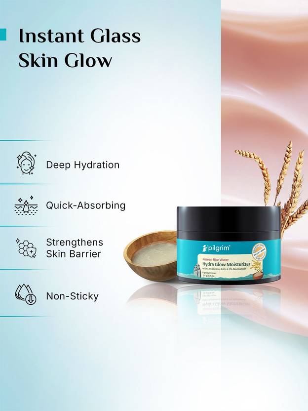 Pilgrim Korean Rice Water Hydra Glow Moisturizer|Light Gel & Instant Glass Skin Glow  (50 g)