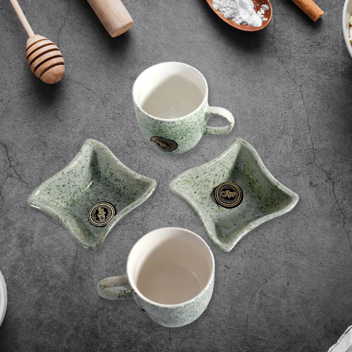 Ceramic Tea / Cups / Mug Set Including Snacks / Serving Bowl Milk Cup, Coffee Cup, Tea Cup, Breakfast Cup, Drinking Mug Or Outdoor For Household (4 Pcs Set)