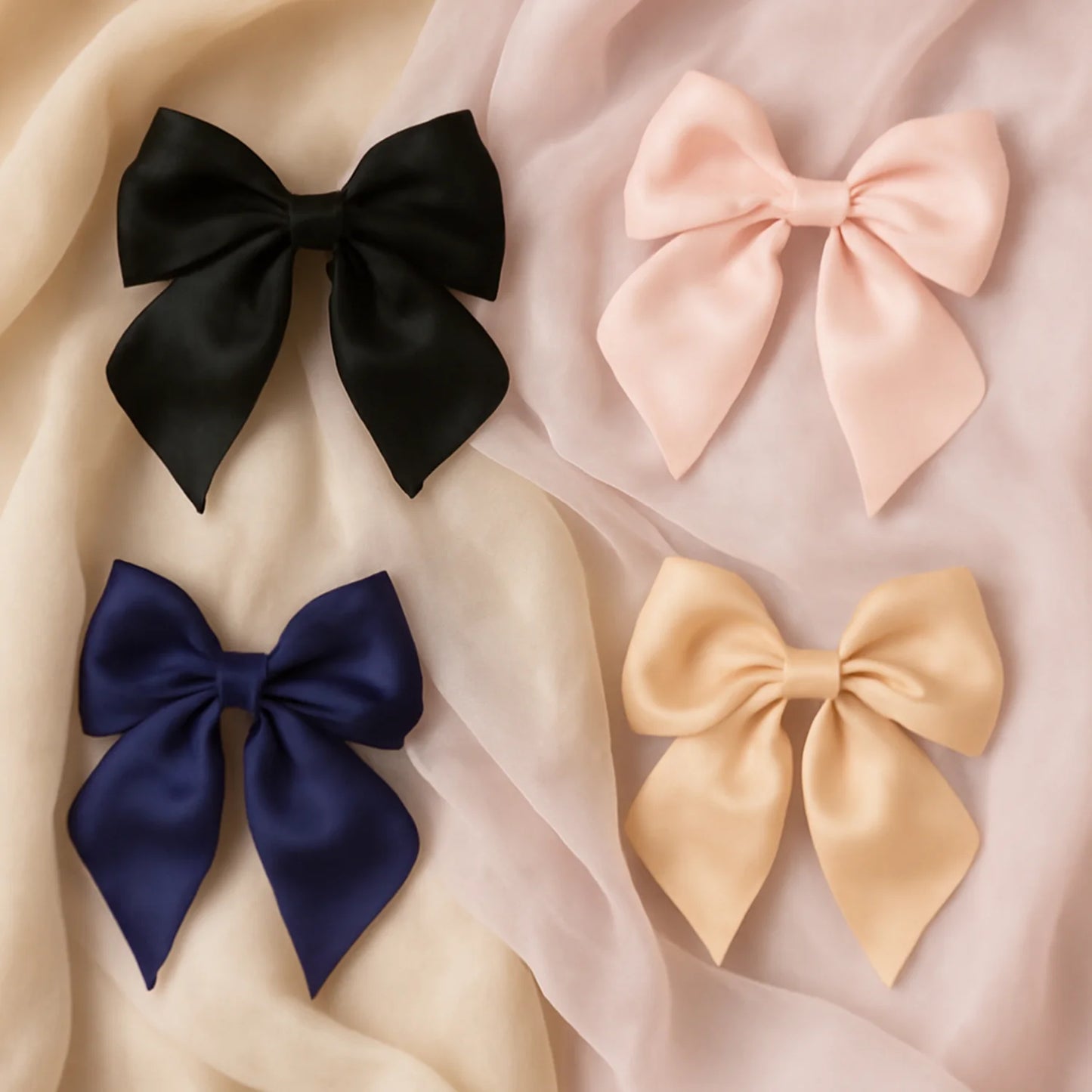 Premium Satin Bow Hair Clip Set For Girls And Women (10 Pc)