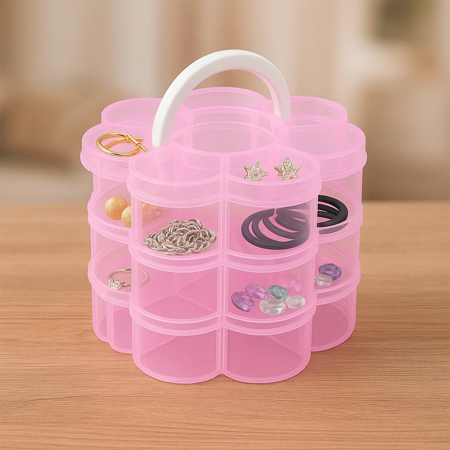 3-Layer Transparent Plastic Flower-Shaped Storage Box With 9 Grids