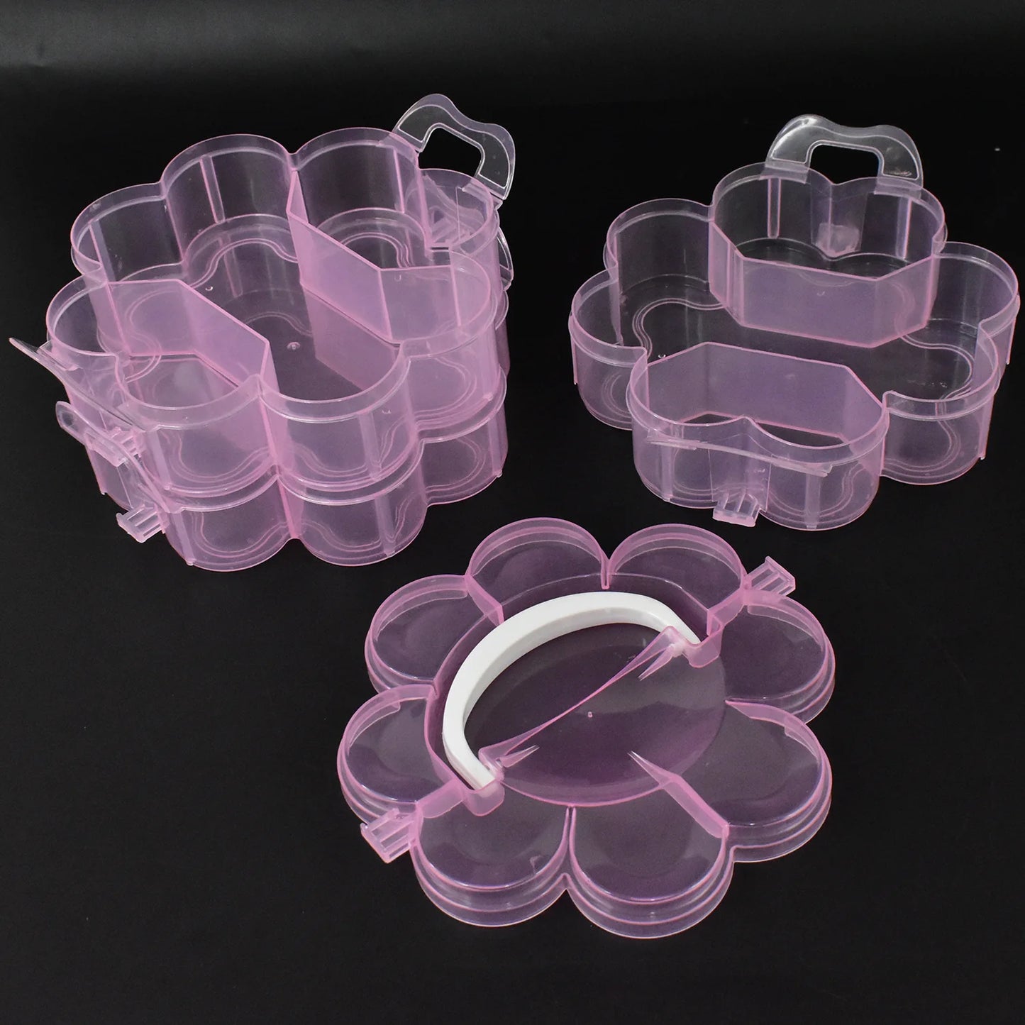 3-Layer Transparent Plastic Flower-Shaped Storage Box With 9 Grids