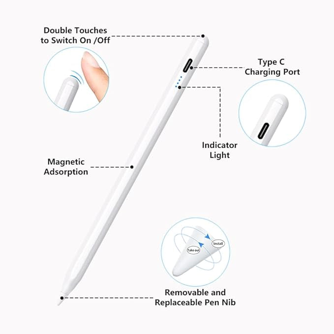 Pencil for Apple iPad A16 10th 9th Generation, Palm Rejection Tilt Sensitivity Fast Charge Stylus Pen for iPad A16/11-6th Gen, Air 11"/13" M3/M2/5th-3rd, Pro 13"/11"/M4/12.9", Mini A17 Pro/6/5th