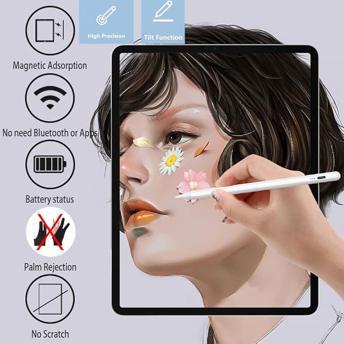 Pencil for Apple iPad A16 10th 9th Generation, Palm Rejection Tilt Sensitivity Fast Charge Stylus Pen for iPad A16/11-6th Gen, Air 11"/13" M3/M2/5th-3rd, Pro 13"/11"/M4/12.9", Mini A17 Pro/6/5th