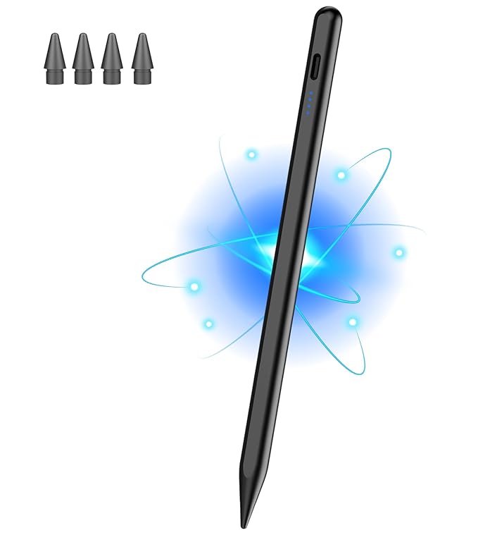 Stylus Pen for iPad 2018-2025, Pencil for Pad 9th&10th Generation with Tilt, Palm Rejection, Pencil Compatible with Apple iPad 6/7/8/9/10/A16, Pro 11"/12.9"/13"/M4, Mini 5/6, Air 3/4/5/M2/M3 - Black