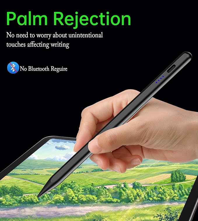 Stylus Pen for iPad 2018-2025, Pencil for Pad 9th&10th Generation with Tilt, Palm Rejection, Pencil Compatible with Apple iPad 6/7/8/9/10/A16, Pro 11"/12.9"/13"/M4, Mini 5/6, Air 3/4/5/M2/M3 - Black
