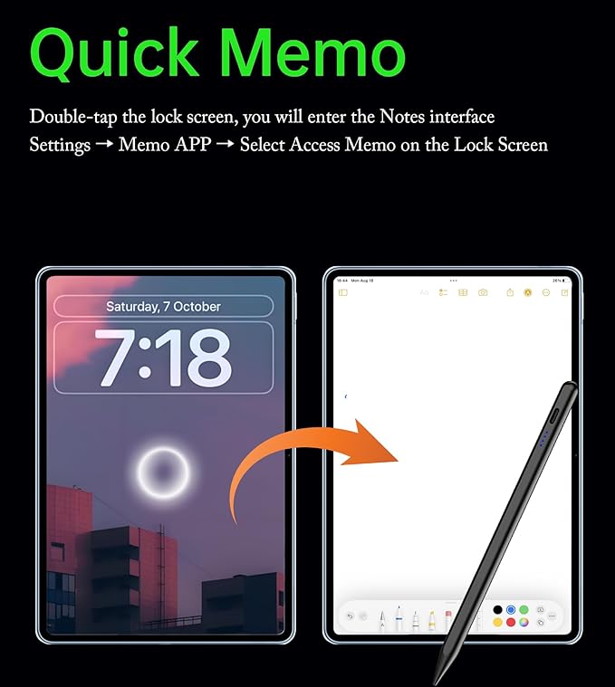 Stylus Pen for iPad 2018-2025, Pencil for Pad 9th&10th Generation with Tilt, Palm Rejection, Pencil Compatible with Apple iPad 6/7/8/9/10/A16, Pro 11"/12.9"/13"/M4, Mini 5/6, Air 3/4/5/M2/M3 - Black