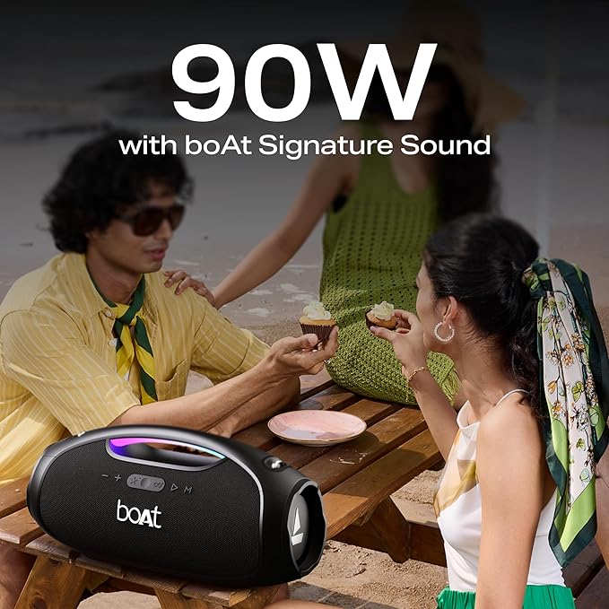 boAt Stone Ignite w/ 90 W RMS Sound, RGB LEDs, EQ Modes, IPX6,BT v5.3,Multi- Compatibility– Aux&USB, Playback time Up to 5 Hours & Type C Charging (Jade Black)