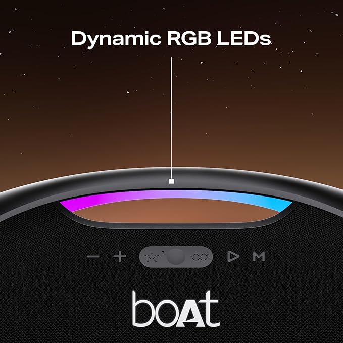 boAt Stone Ignite w/ 90 W RMS Sound, RGB LEDs, EQ Modes, IPX6,BT v5.3,Multi- Compatibility– Aux&USB, Playback time Up to 5 Hours & Type C Charging (Jade Black)