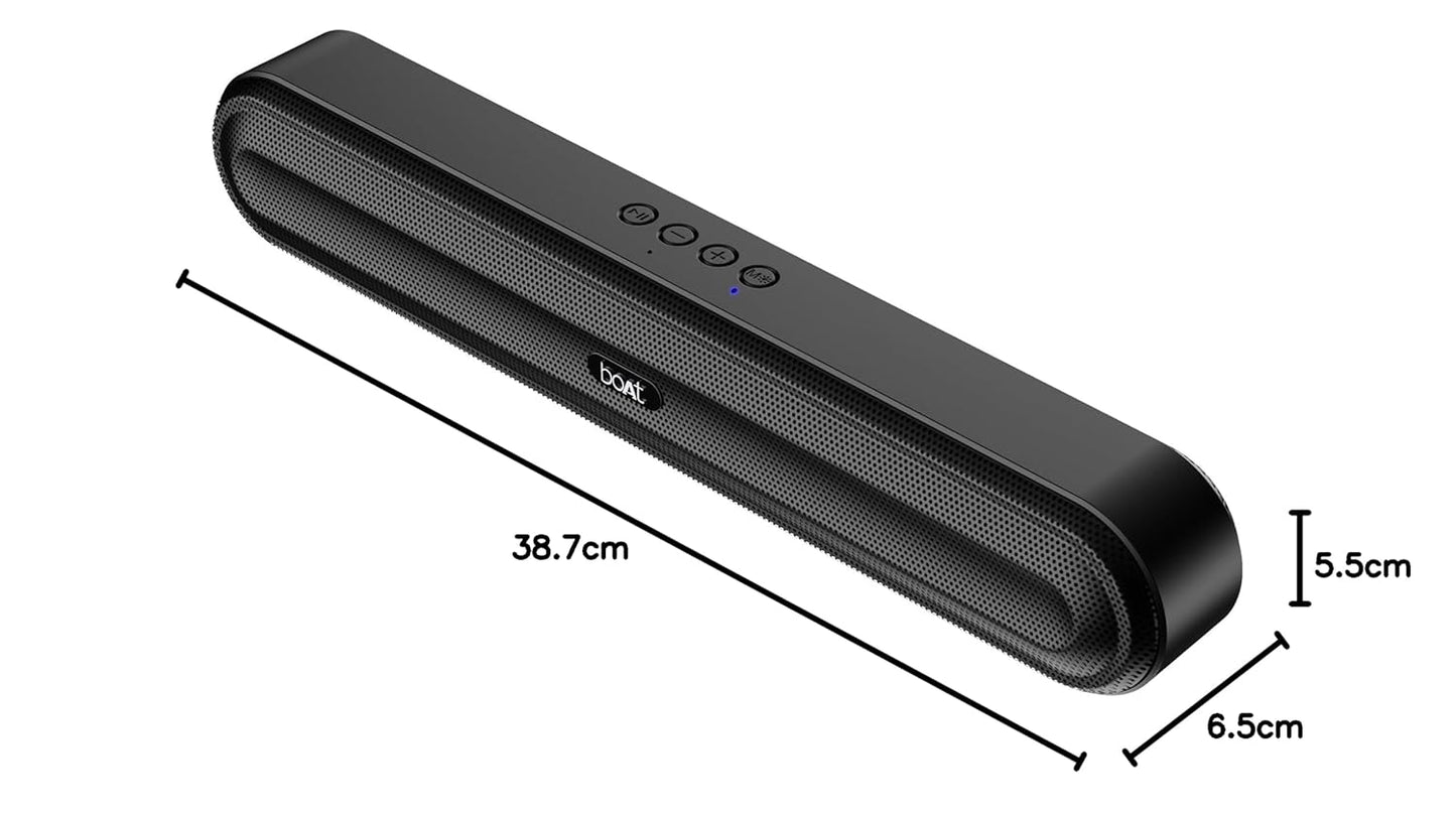boAt Aavante Bar 490 10W Signature Sound, Dual Full-Range Drivers,7 HRS Battery, Built-in Mic,2.0 CH, TWS Feature,Multi Connect, Bluetooth Sound Bar, Soundbar Speaker (Classic Black)